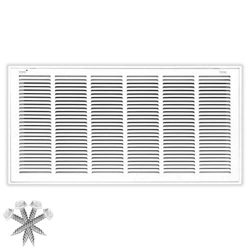 HVAC Premium 30'' X 14'' Steel Return Air Filter Grille for 1'' Filter - Easy Plastic Tabs for Removable Face/Door - HVAC Duct Cover - Flat Stamped Face - White [Outer Dimensions: 32 5/8"w X 16 5/8"h]