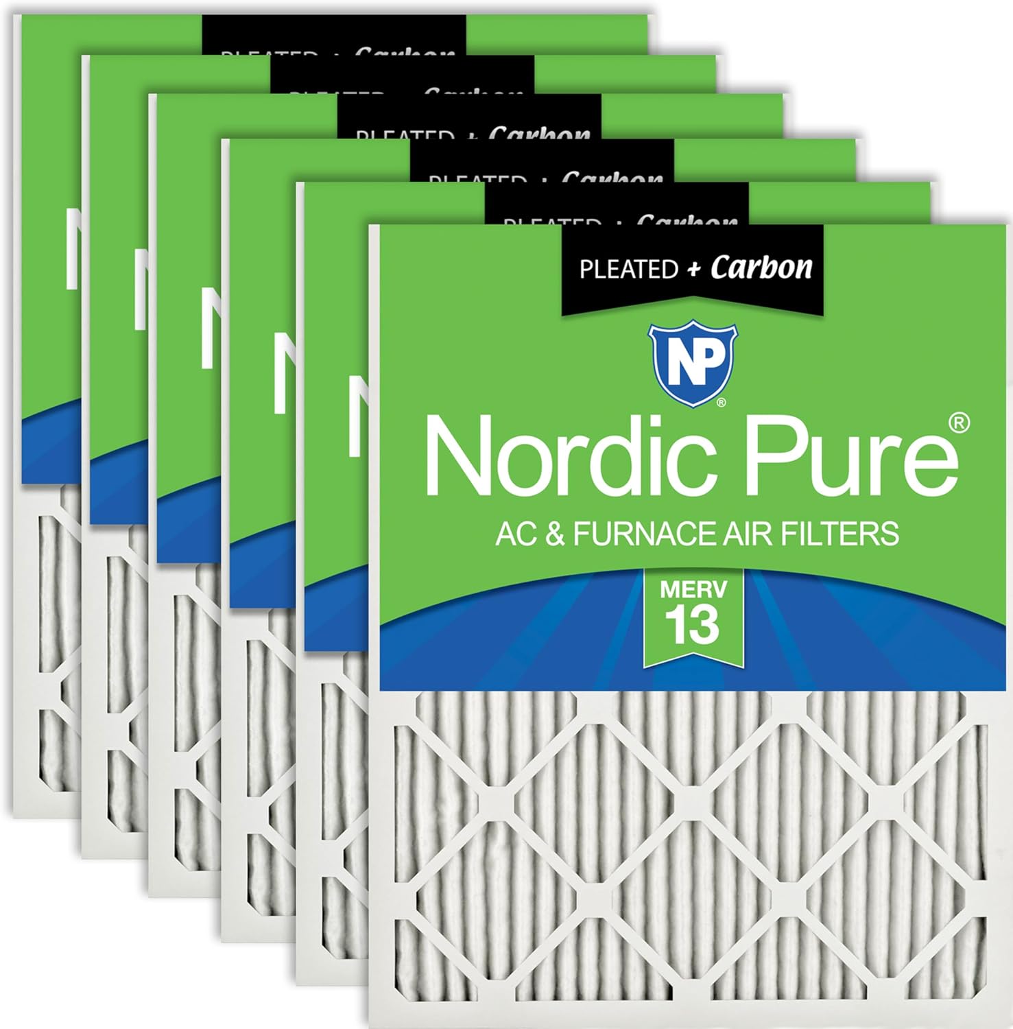 Nordic Pure 20x25x1 (19 1/2 x 24 1/2 x 3/4) Pleated Air Filters MERV 13 Plus Carbon 6 Pack