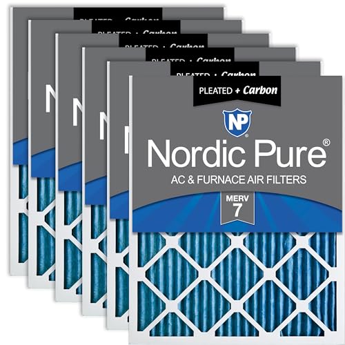 Nordic Pure 16x20x1 (15 1/2 x 19 1/2 x 3/4) Pleated Air Filters MERV 7 Plus Carbon 6 Pack