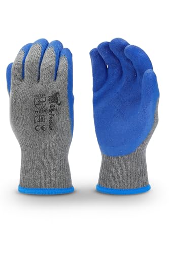 G & F Products - 3100-10 120 Pairs Large Rubber Latex Double Coated Work Gloves for Construction, gardening gloves, heavy duty Cotton Blend Blue