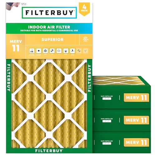 Filterbuy 16x24x4 Air Filter MERV 11 Superior Pet & Allergy Defense (4-Pack), Electrostatic Pleated HVAC AC Furnace Filters Replacement, Made in USA (Actual Size: 15.38 x 23.38 x 3.63)