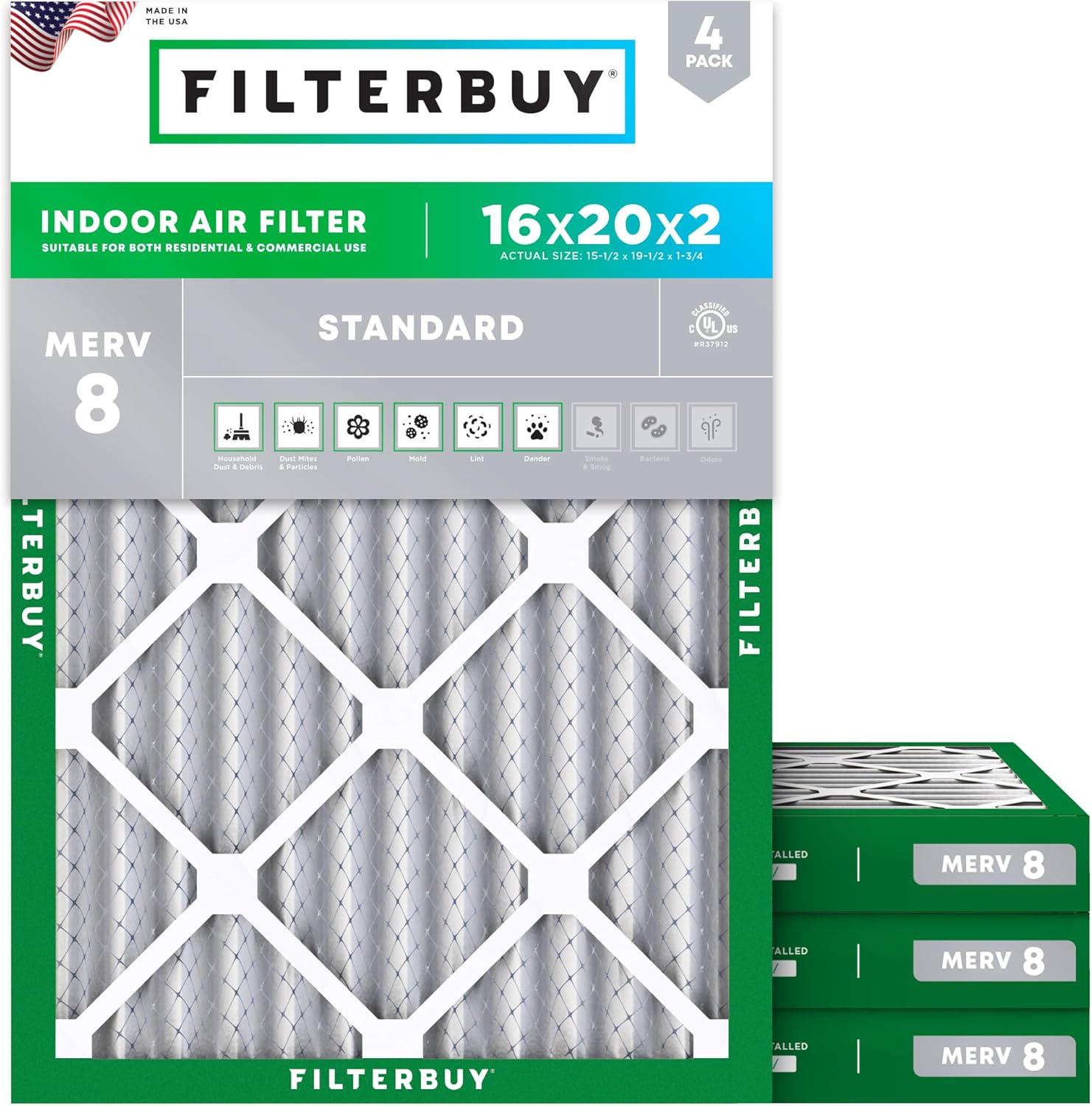 Filterbuy 16x20x2 MERV 8 (4-Pack)