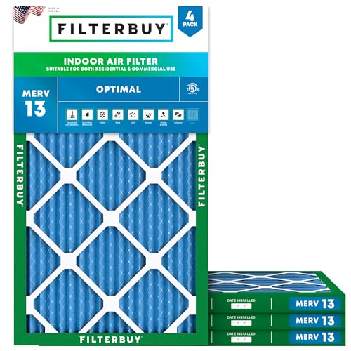 Filterbuy 8x30x1 Air Filter MERV 13 Optimal Smoke & Allergy Defense (4-Pack), Electrostatic Pleated HVAC AC Furnace Filters Replacement, Made in USA (Actual Size: 7.50 x 29.50 x 0.75)