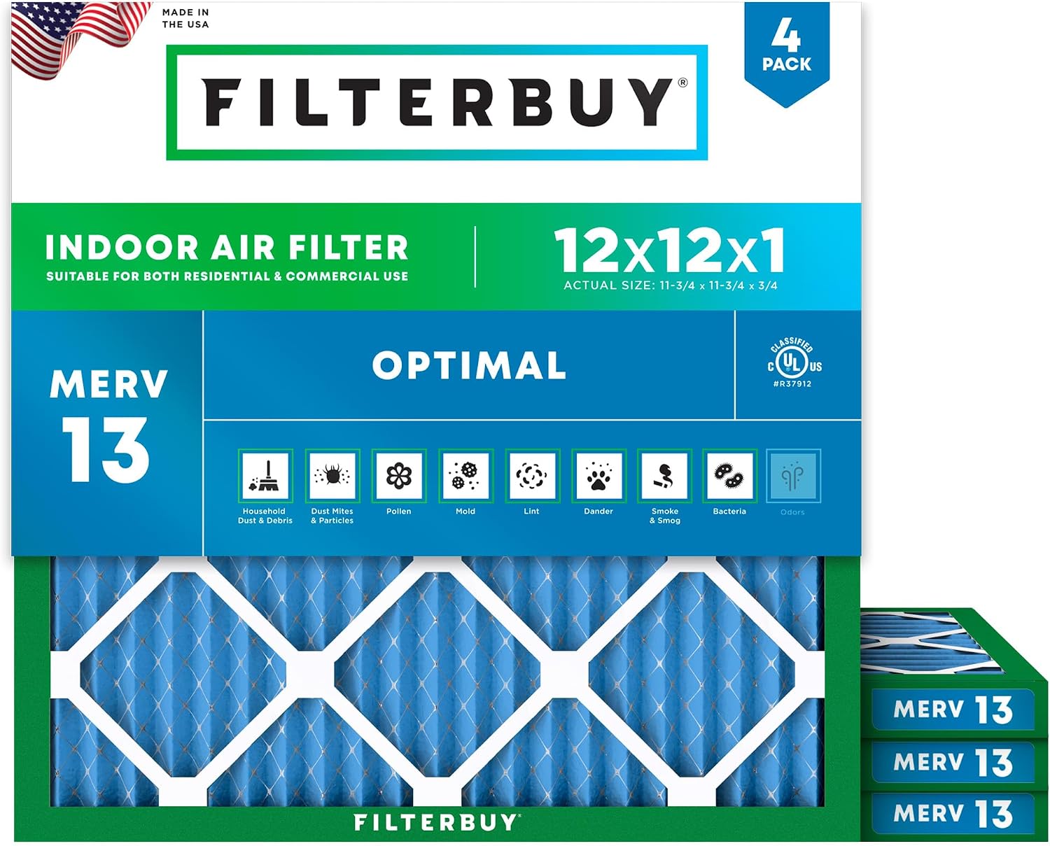 Filterbuy 12x12x1 MERV 13 (Most Reviewed)