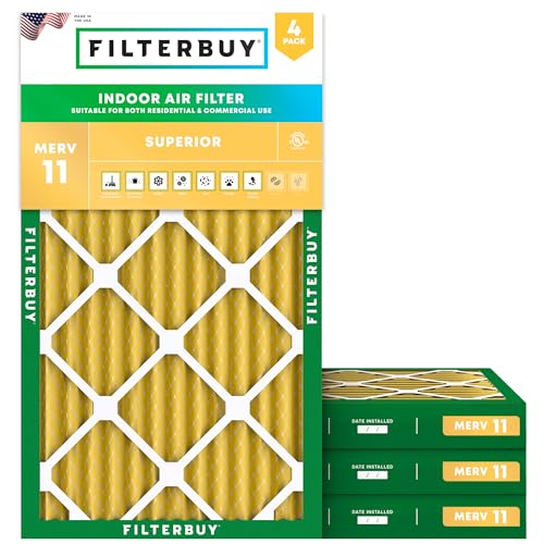 Filterbuy 14x25x2 Air Filter MERV 11 Superior Pet & Allergy Defense (4-Pack), Electrostatic Pleated HVAC AC Furnace Filters Replacement, Made in USA (Actual Size: 13.50 x 24.50 x 1.75)