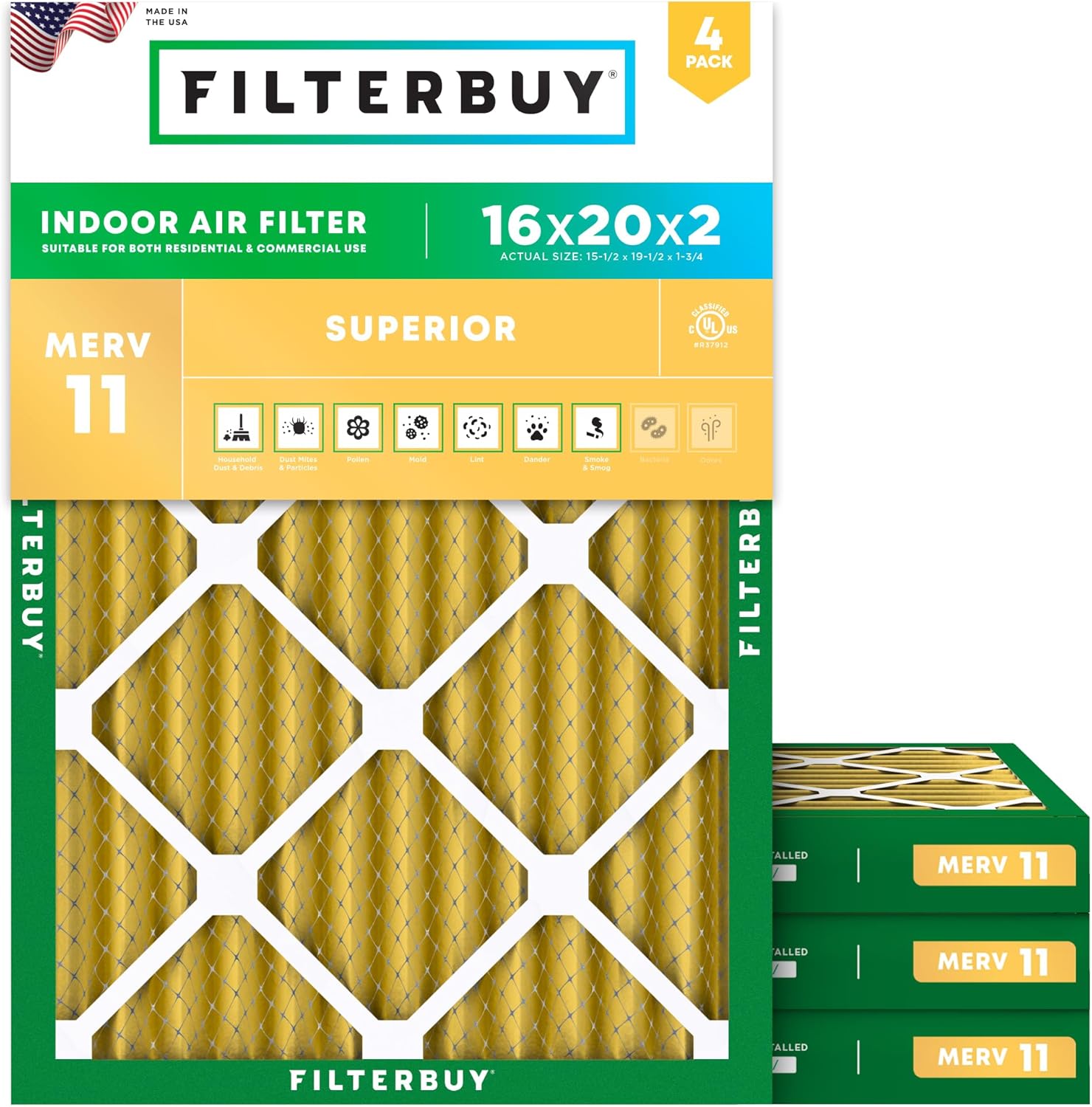 Filterbuy 16x20x2 MERV 11 (4-Pack)