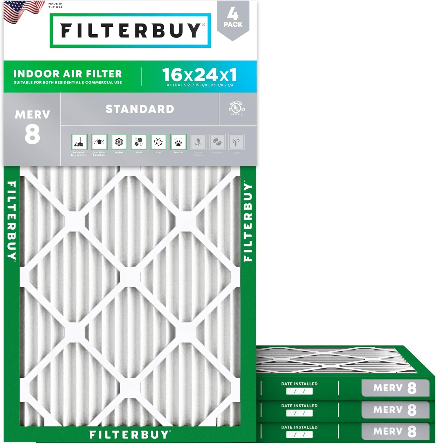 Filterbuy 16x24x1 MERV 8 (4-Pack)