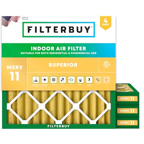 Filterbuy 18x18x2 Air Filter MERV 11 Superior Pet & Allergy Defense (4-Pack), Electrostatic Pleated HVAC AC Furnace Filters Replacement, Made in USA (Actual Size: 17.75 x 17.75 x 1.75)