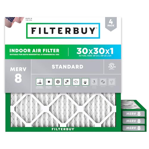 Filterbuy 30x30x1 Air Filter MERV 8 (4-Pack)