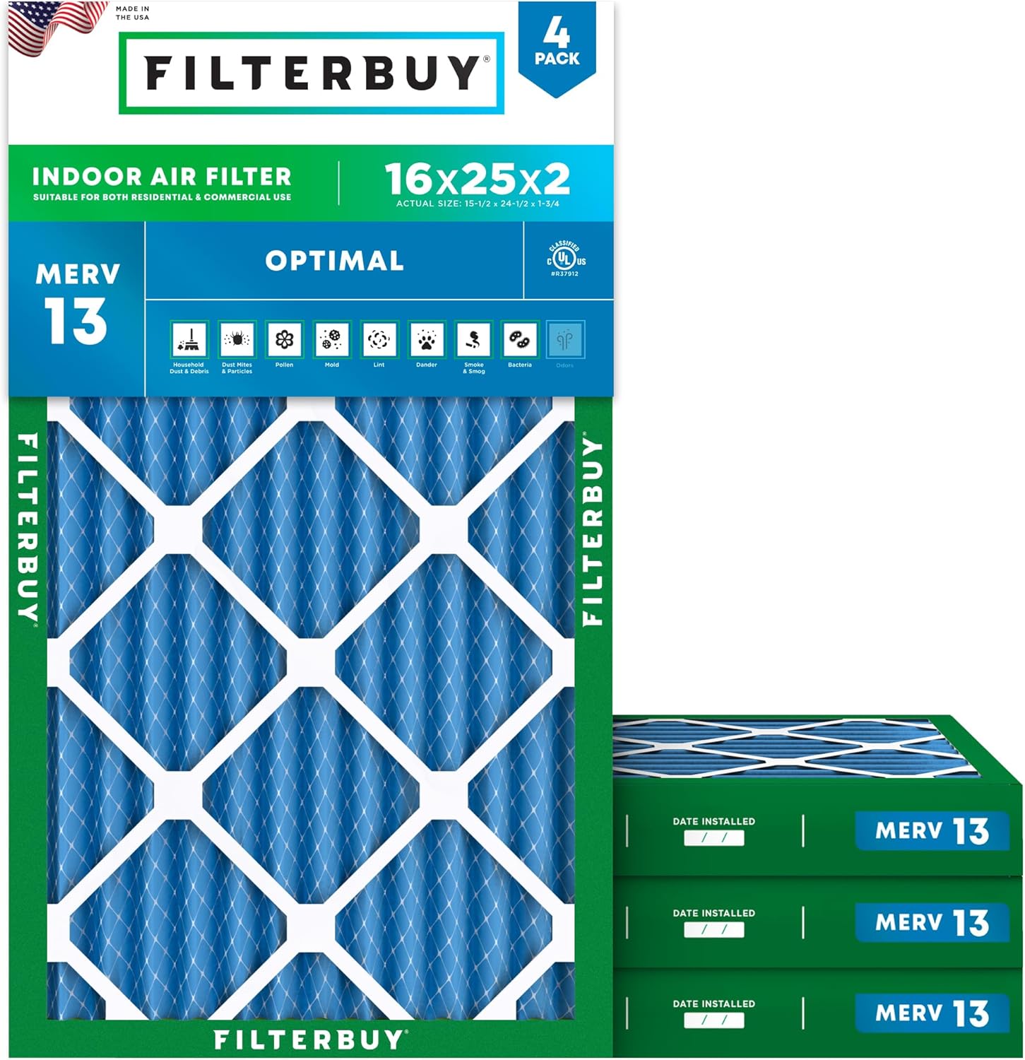 Filterbuy 16x25x2 MERV 13 (4-Pack)