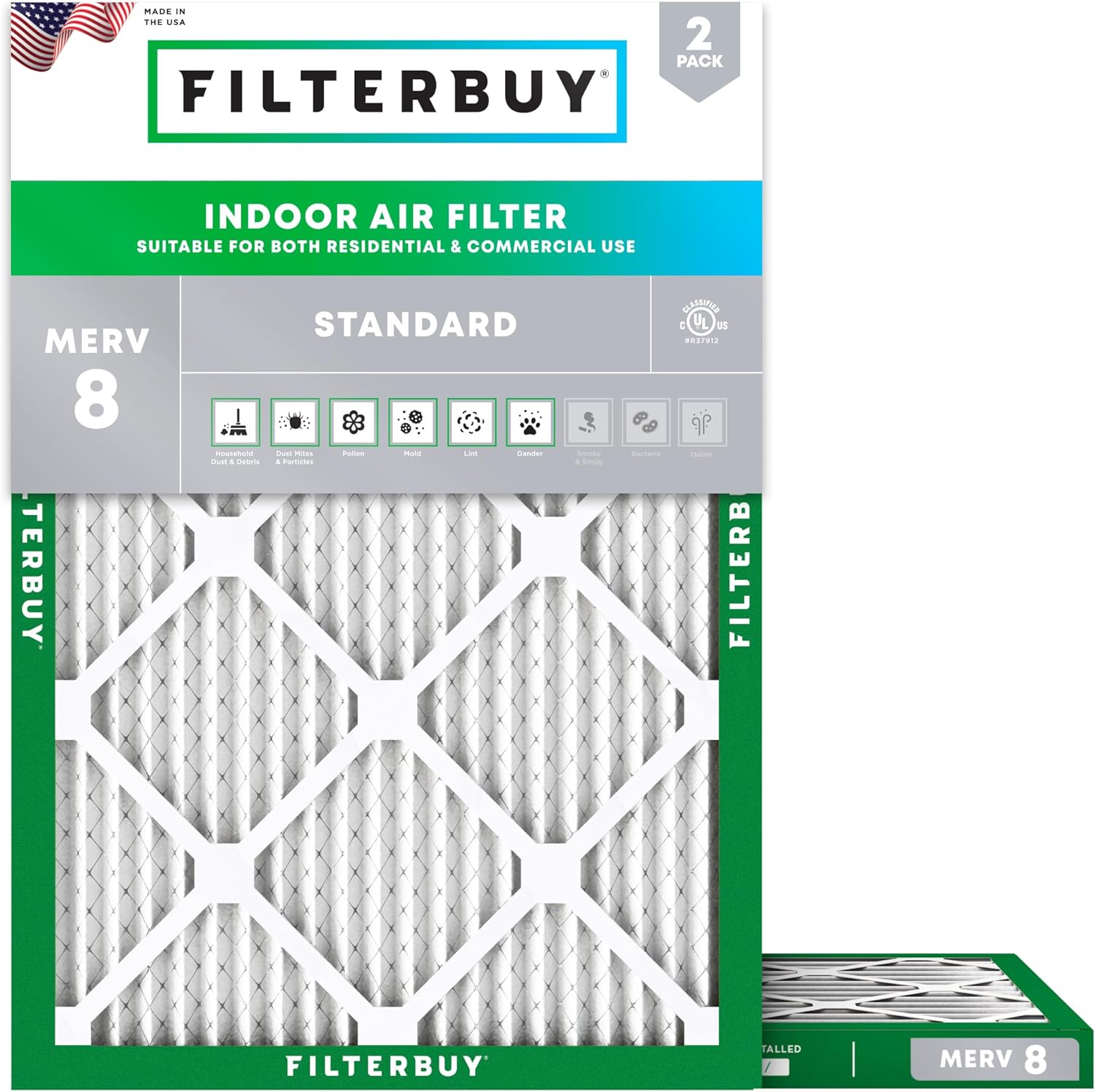 Filterbuy 24x28x1 Air Filter MERV 8 Essential Dust & Allergy Defense (2-Pack), Electrostatic Pleated HVAC AC Furnace Filters Replacement, Made in USA (Actual Size: 23.50 x 27.50 x 0.75)