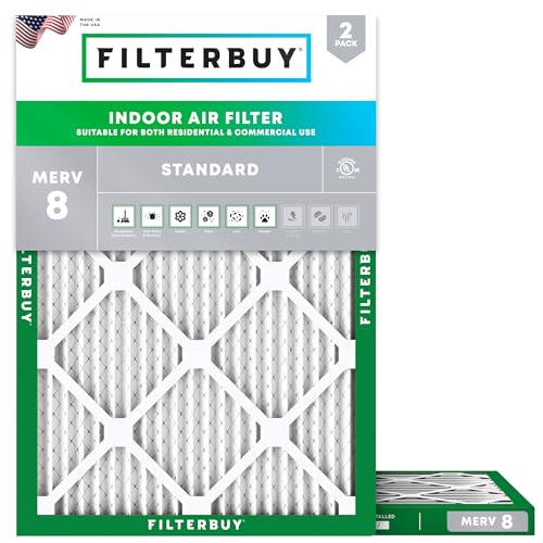 Filterbuy 28x30x1 Air Filter MERV 8 Essential Dust & Allergy Defense (2-Pack), Electrostatic Pleated HVAC AC Furnace Filters Replacement, Made in USA (Actual Size: 27.75 x 29.75 x 0.75)