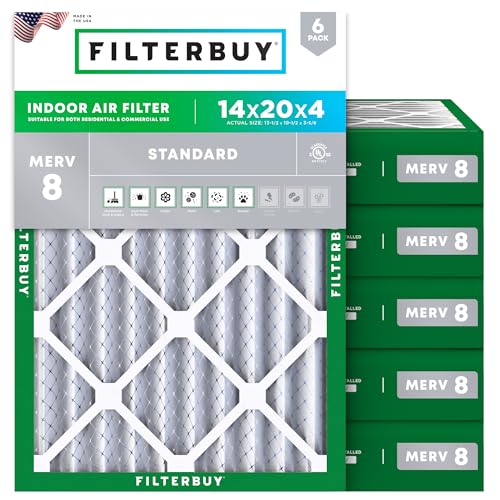 Filterbuy 14x20x4 Air Filter MERV 8 Essential Dust & Allergy Defense (6-Pack), Electrostatic Pleated HVAC AC Furnace Filters Replacement, Made in USA (Actual Size: 13.50 x 19.50 x 3.63)
