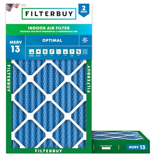 Filterbuy 14x24x2 Air Filter MERV 13 Optimal Smoke & Allergy Defense (2-Pack), Electrostatic Pleated HVAC AC Furnace Filters Replacement, Made in USA (Actual Size: 13.50 x 23.50 x 1.75)