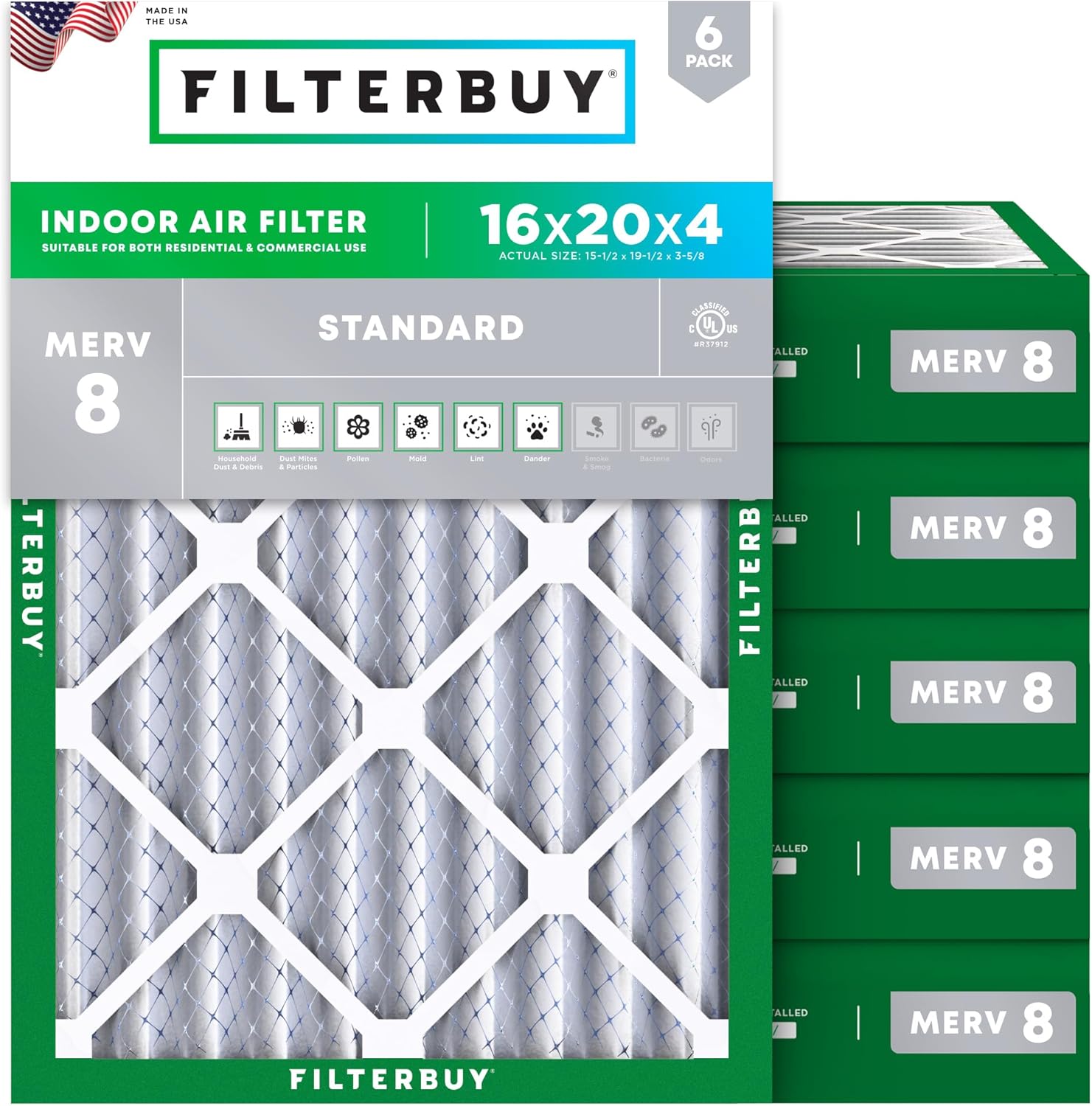 Filterbuy 16x20x4 MERV 8 (6-Pack)