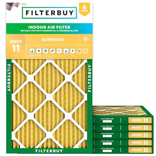Filterbuy 17x25x1 Air Filter MERV 11 Superior Pet & Allergy Defense (6-Pack), Electrostatic Pleated HVAC AC Furnace Filters Replacement, Made in USA (Actual Size: 16.50 x 24.50 x 0.75)