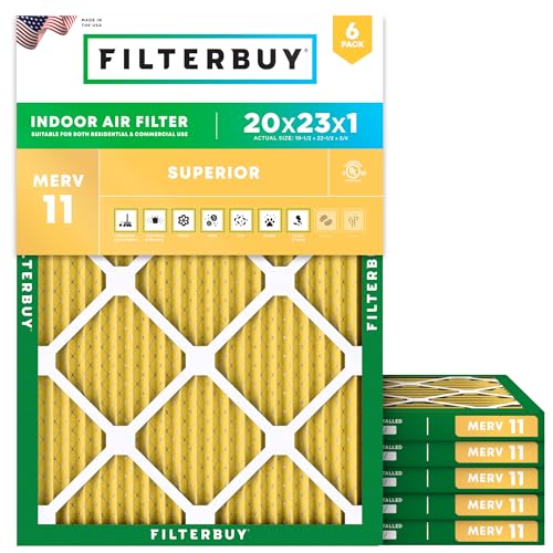 Filterbuy 20x23x1 Air Filter MERV 11 Superior Pet & Allergy Defense (6-Pack), Electrostatic Pleated HVAC AC Furnace Filters Replacement, Made in USA (Actual Size: 19.50 x 22.50 x 0.75)