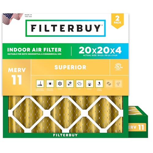 Filterbuy 20x20x4 Air Filter MERV 11 Superior Pet & Allergy Defense (2-Pack), Electrostatic Pleated HVAC AC Furnace Filters Replacement, Made in USA (Actual Size: 19.50 x 19.50 x 3.63)