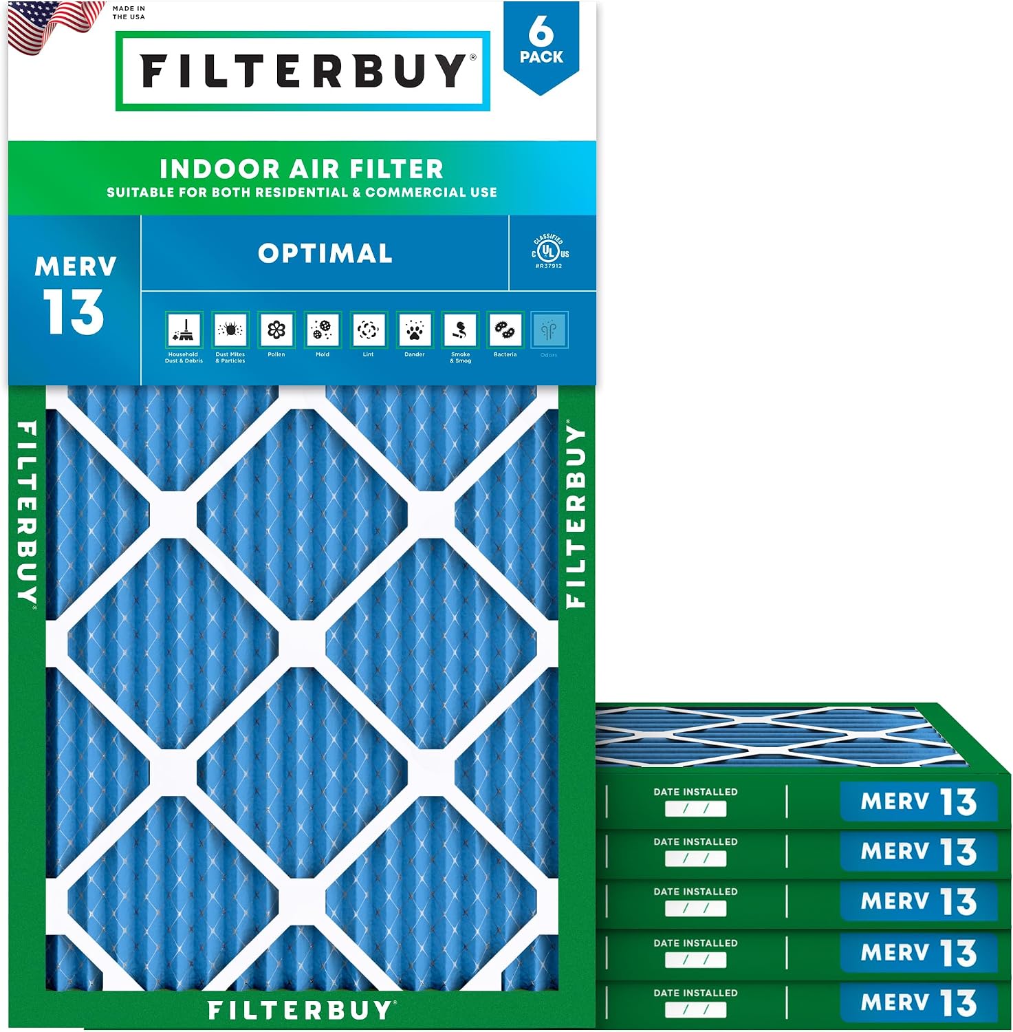 Filterbuy 10x25x1 Air Filter MERV 13 (6-Pack)