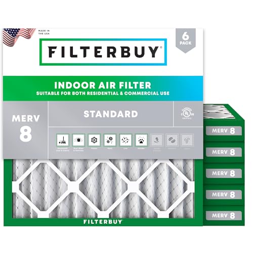 Filterbuy 18x18x2 Air Filter MERV 8 Essential Dust & Allergy Defense (6-Pack), Electrostatic Pleated HVAC AC Furnace Filters Replacement, Made in USA (Actual Size: 17.75 x 17.75 x 1.75)