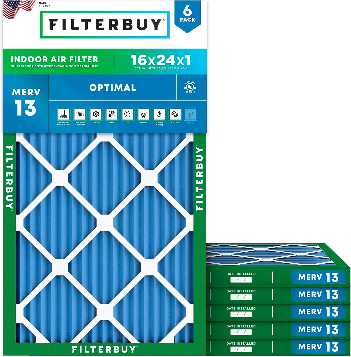 Filterbuy 16x24x1 MERV 13 (6-Pack)