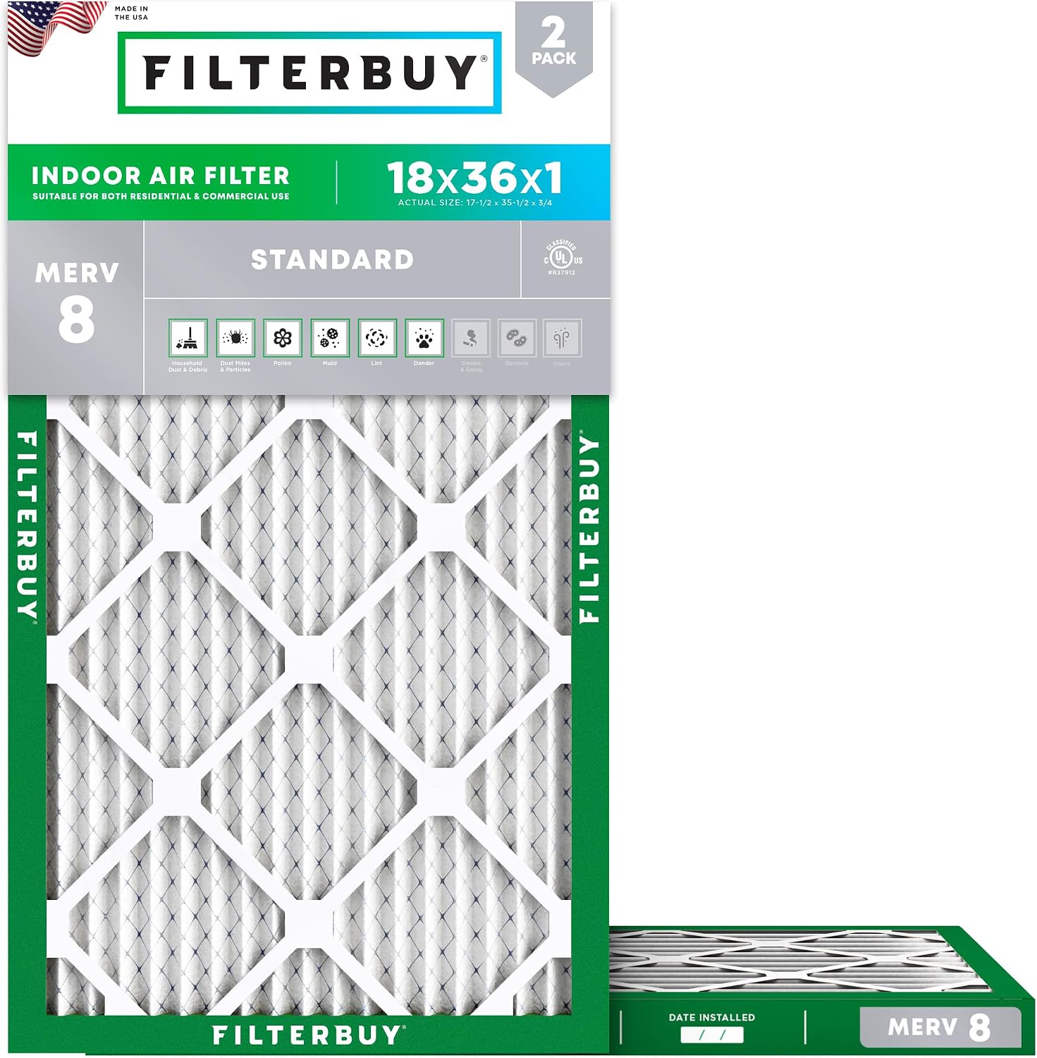 Filterbuy 18x36x1 MERV 8 (2-Pack)