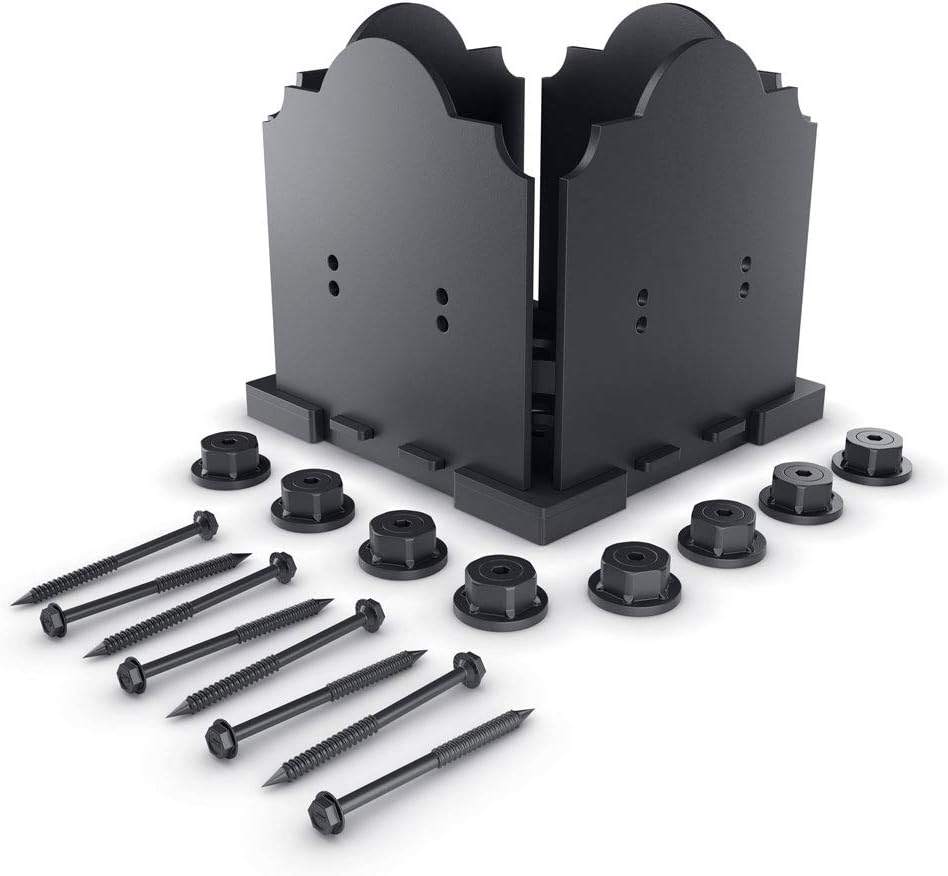 Ozco Laredo Sunset 8x8 Post Base Kit, Includes Decorative Plates, Hex Cap Nuts, OWT Timber Screws, Galvanized Steel for Pergolas | 56609