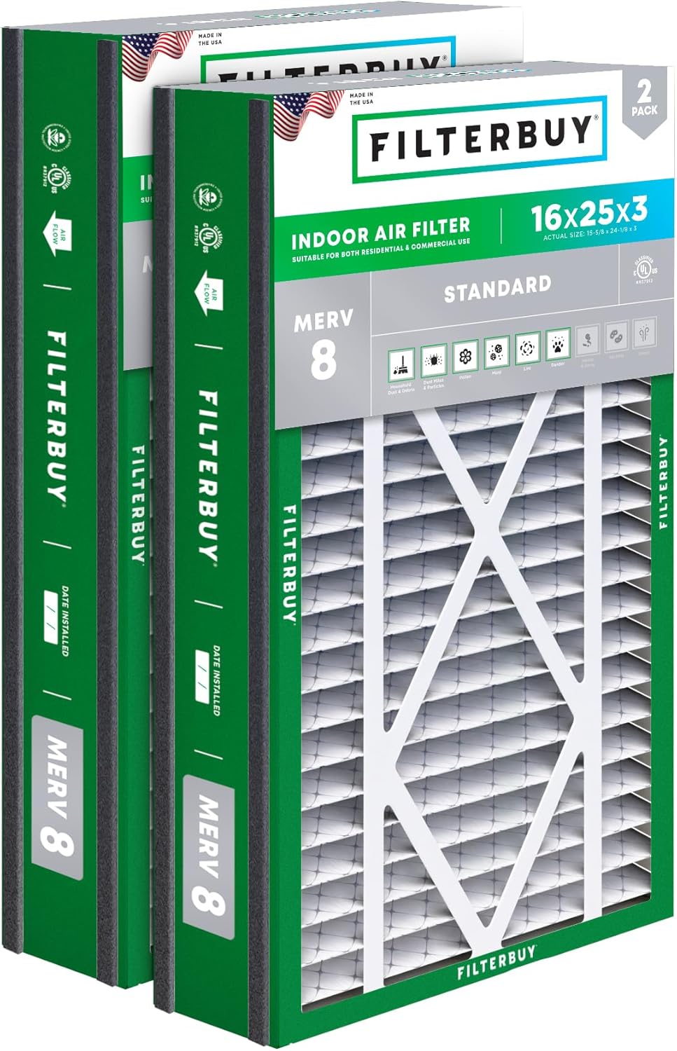 Filterbuy 16x25x3 MERV 8