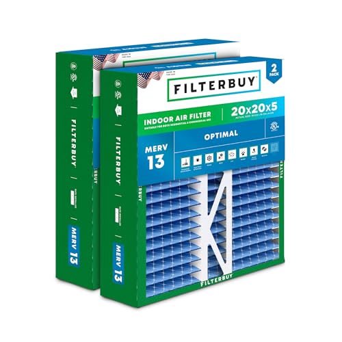 Filterbuy 20x20x5 Air Filter MERV 13 Optimal Smoke & Allergy Defense (2-Pack)