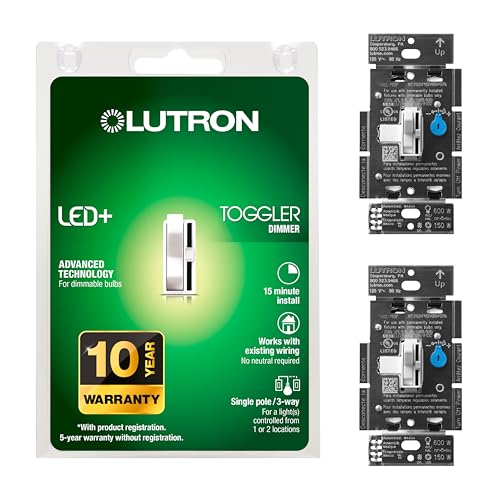 Lutron Toggler LED+ Dimmer Switch for Dimmable LED, Halogen and Incandescent Bulbs, 150 Watt, Single-Pole or 3-Way, TGCL-153PH-2-WH, White, 2 Pack