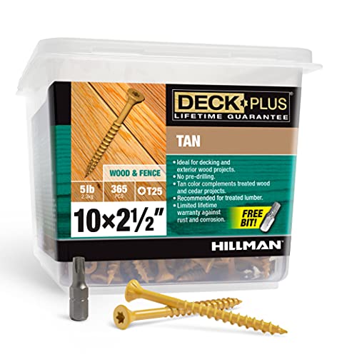 Deck Plus 2-1/2 Inch Epoxy Coated Exterior Wood and Fence Screws #10 x 2-1/2" Torx/Star Drive Included Coarse Thread, Outdoor Rust Resistant Decking Screw, Tan, 5 lb Box, 365 Pieces | 48416
