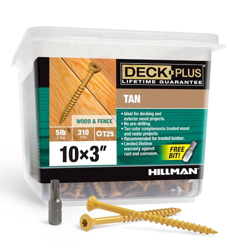 Deck Plus 3 Inch Epoxy Coated Exterior Wood and Fence Screws #10 x 3 Torx/Star Drive Included Coarse Thread, Outdoor Rust Resistant Decking Screw, Tan, 5 lb Box, 310 Pieces | 48419