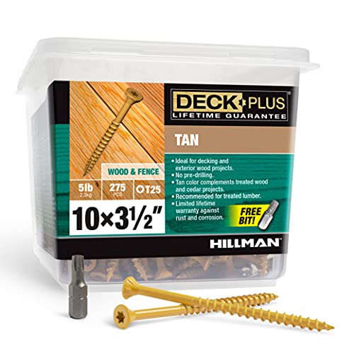Deck Plus 3-1/2 Inch Epoxy Coated Exterior Wood and Fence Screws #10 x 3-1/2" Torx/Star Drive Included Coarse Thread, Outdoor Rust Resistant Decking Screw, Tan, 5lb Box, 275 Pieces | 48422