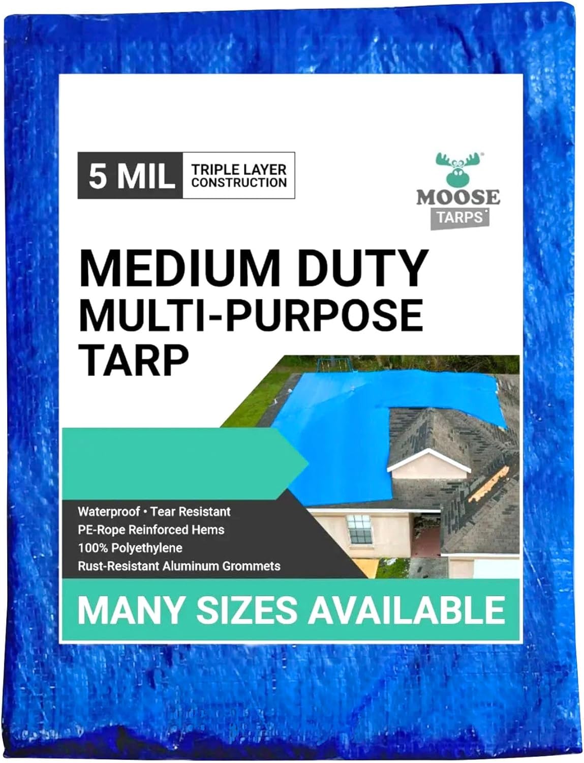 20' x 40' Waterproof Tarp, Medium Duty Reversible Blue/Silver, Multipurpose Indoor and Outdoor Tarps for Tents, Wood Cover, Furniture, Car, Boat, Pool, Tear Resistant, Blue
