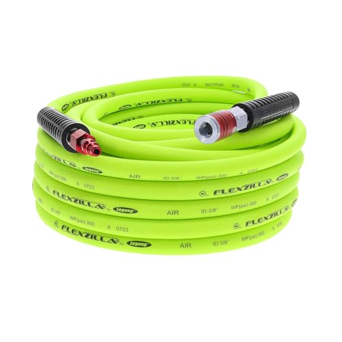 Flexzilla Air Hose with ColorConnex Industrial Type D Coupler and Plug, 3/8 in. x 50 ft., Heavy Duty, Lightweight, Hybrid, ZillaGreen - HFZ3850YW2-D