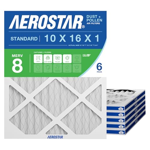 Aerostar 10x16x1 MERV 8-6 Count - High Efficiency Pleated HVAC, Furnace & Air Conditioner Filters - Removes Dust, Lint, Mold & Allergy-Causing Pollen