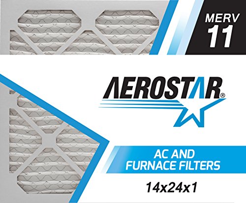 Aerostar 14x24x1 MERV 11 - 6 Count - Pleated HVAC, Furnace & Air Conditioner Filters - Removes Dust, Cold & Flu Germs, Lint, Mold, Pet Dander, Allergy-Causing Pollen, Smog & Smoke