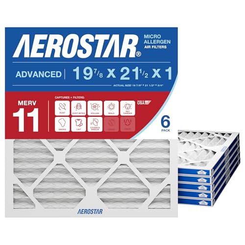 Aerostar 19.875x 21.5x1 MERV 11 - 6 Count - Pleated HVAC, Furnace & Air Conditioner Filters - Removes Dust, Cold & Flu Germs, Lint, Mold, Pet Dander, Allergy-Causing Pollen, Smog & Smoke