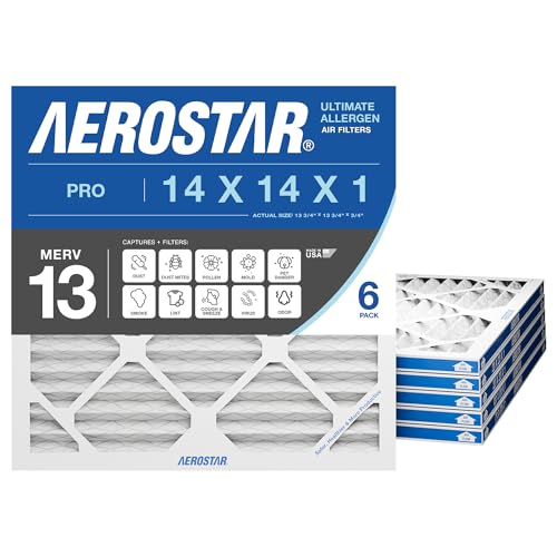 Aerostar 16x20x1 MERV 11 - 6 Count - Pleated HVAC, Furnace & Air Conditioner Filters - Removes Dust, Cold & Flu Germs, Lint, Mold, Pet Dander, Allergy-Causing Pollen, Smog & Smoke