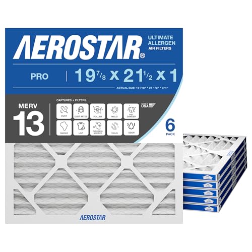 Aerostar 20x20x1 MERV 13 Air Filter, 6 Count, ACTUAL SIZE (19.75 x 19.75 x 0.75), HVAC, Air Conditioning & Furnace Filter for Allergies, Dust, Pet Dander & Smoke (MPR 1500 / FPR 10), Made in USA