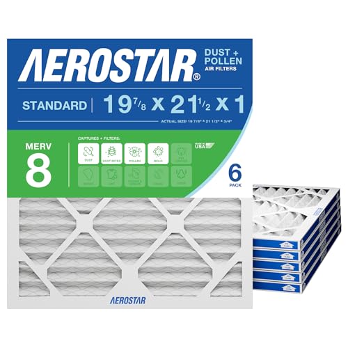 Aerostar 19.875x21.5x1 MERV 8 - 6 Count - High Efficiency Pleated HVAC, Furnace & Air Conditioner Filters - Removes Dust, Lint, Mold & Allergy-Causing Pollen