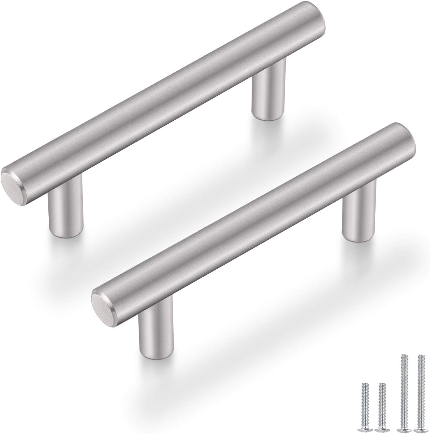 Probrico 25 Pack 3" Hole Center Solid Brushed Nickel Stainless Steel Kitchen Cabinet Handles Modern Euro Style T Bar Pulls Kitchen Cupboard Handles Dresser Drawer Pulls 5" Length,Furniture Hardware