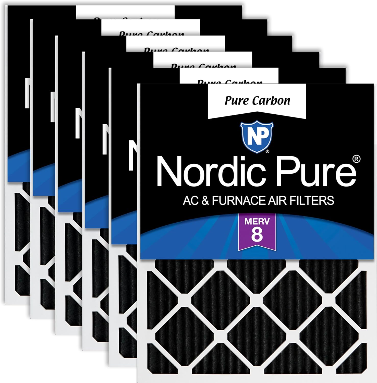 Nordic Pure 20x25x1 (19 1/2 x 24 1/2 x 3/4) Pure Carbon Pleated Odor Reduction Furnace Air Filters 6 Pack