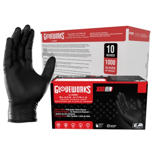 GLOVEWORKS HD Black Nitrile Gloves - 6 mil Disposable, Latex Free Mechanics Gloves