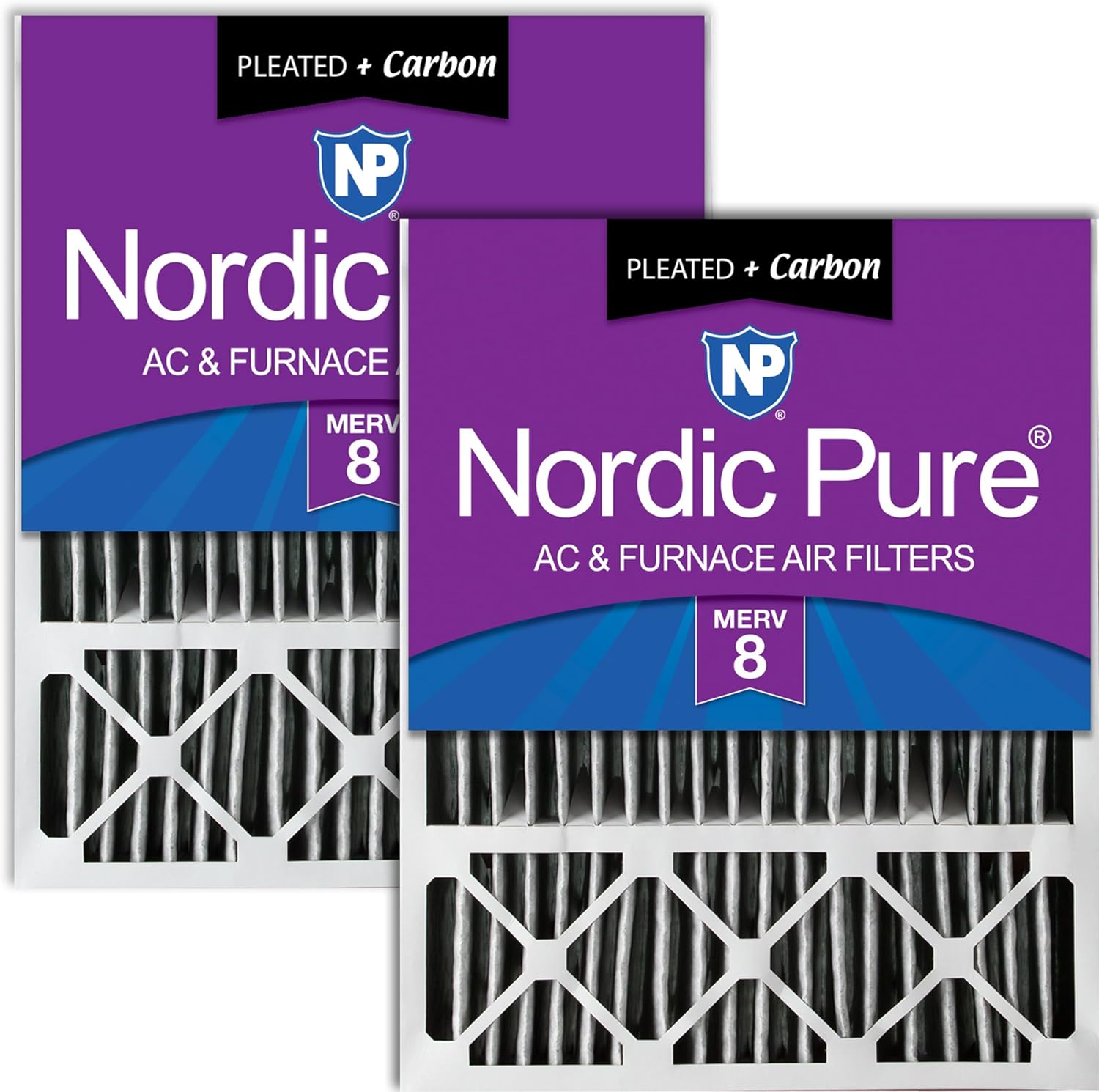 Nordic Pure 20x25x5 (19_7/8 x 24_7/8 x 4_3/8) Honeywell Replacement Air Filters MERV 8 Pleated + Carbon 2 Pack
