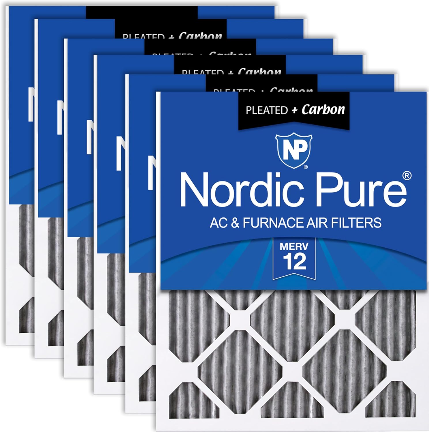 Nordic Pure 16x20x1 (15 1/2 x 19 1/2 x 3/4) Furnace Air Filters MERV 12 Pleated Plus Carbon 6 Pack