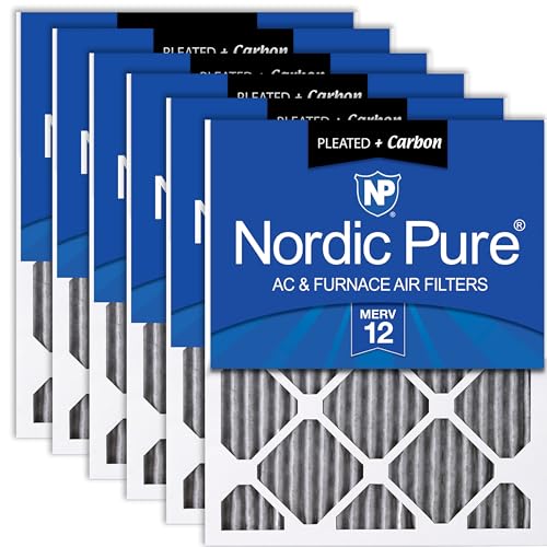 Nordic Pure 16x25x1 (15 1/2 x 24 1/2 x 3/4) Furnace Air Filters MERV 12 Pleated Plus Carbon 6 Pack