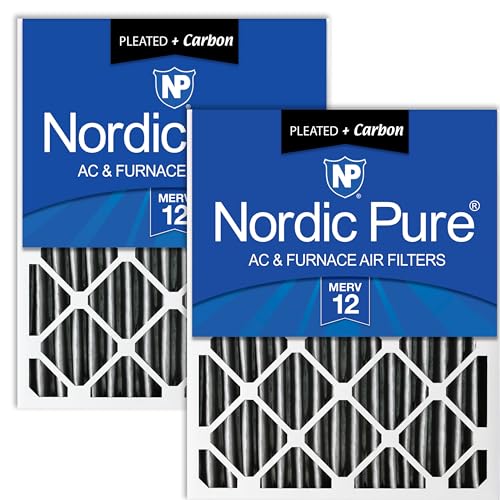 Nordic Pure 20x25x4 (19_1/2 x 24_1/2 x 3_5/8) Pleated Air Filter MERV 12 Pleated + Carbon Qty 2