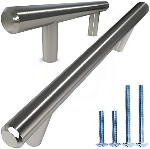 ALPINE HARDWARE Premium Solid Euro Style Bar Handle Pull-25Pack ~5 inch Hole Center & 7 1/2 inch Length-Heavy Stainless Steel Bar Handle Pull W/ a Satin Nickel Finish |American Owned Cabinet Hardware