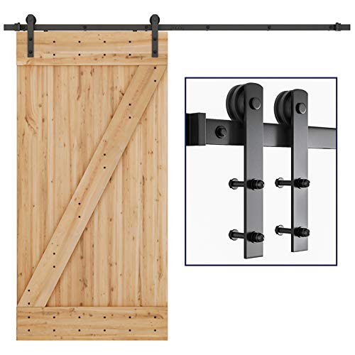 SMARTSTANDARD 8ft Barn Door Hardware Kit, Sliding Door Hardware Kit, Smoothly & Quietly - Heavy Duty Sturdy - Easy to Install, Fits 42"-48" Wide Door Panel (I Shape)